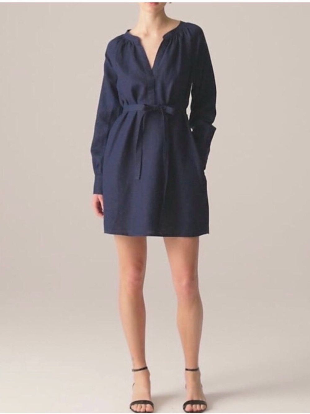J. Crew Navy Long Sleeve Linen Shirt Dress - Large Tall
